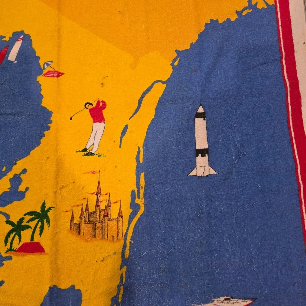 Vintage Kel-Tex Karsten Florida Souvenir Beach Towel Map Graphic Cotton Brazil